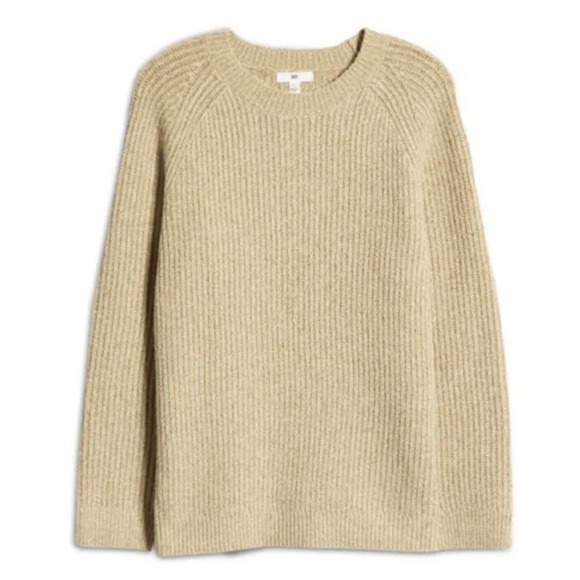 BP Nordstrom Womens NWT Plaited Stitch Crewneck Pullover Sweater Tan Sz S Knit - Picture 2 of 7